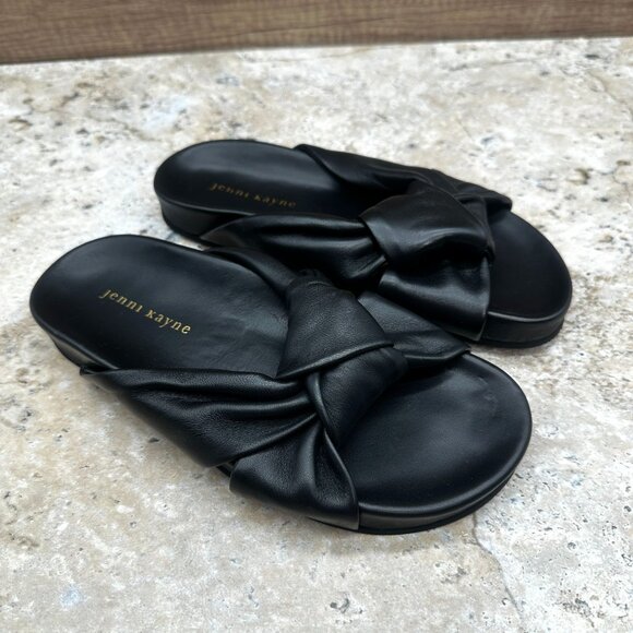 Jenni Kayne Sandals Womens Size 36 US 6 Black Leather Knot Comfy Slides - Picture 1 of 11